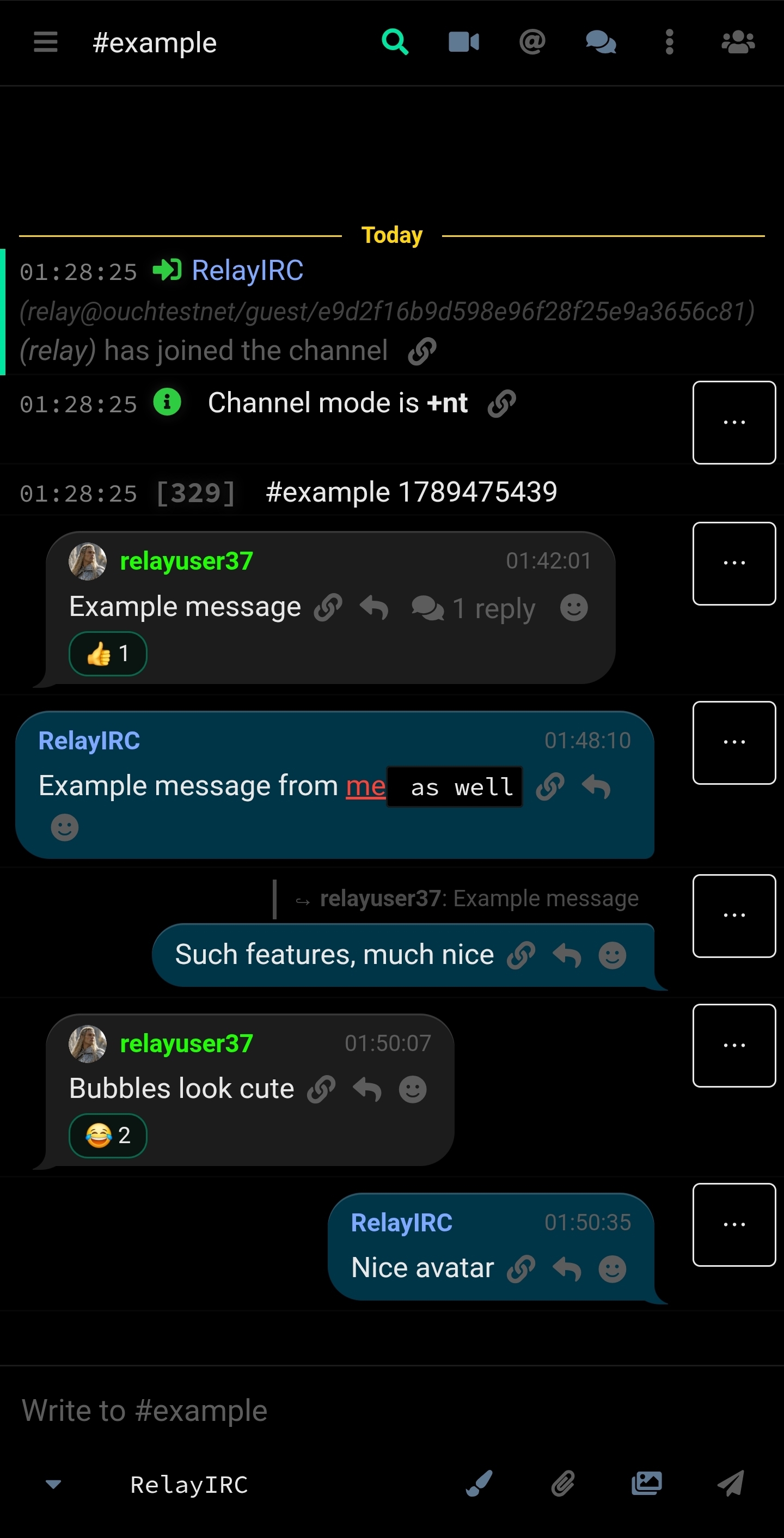 The same example conversation displayed as message bubbles.