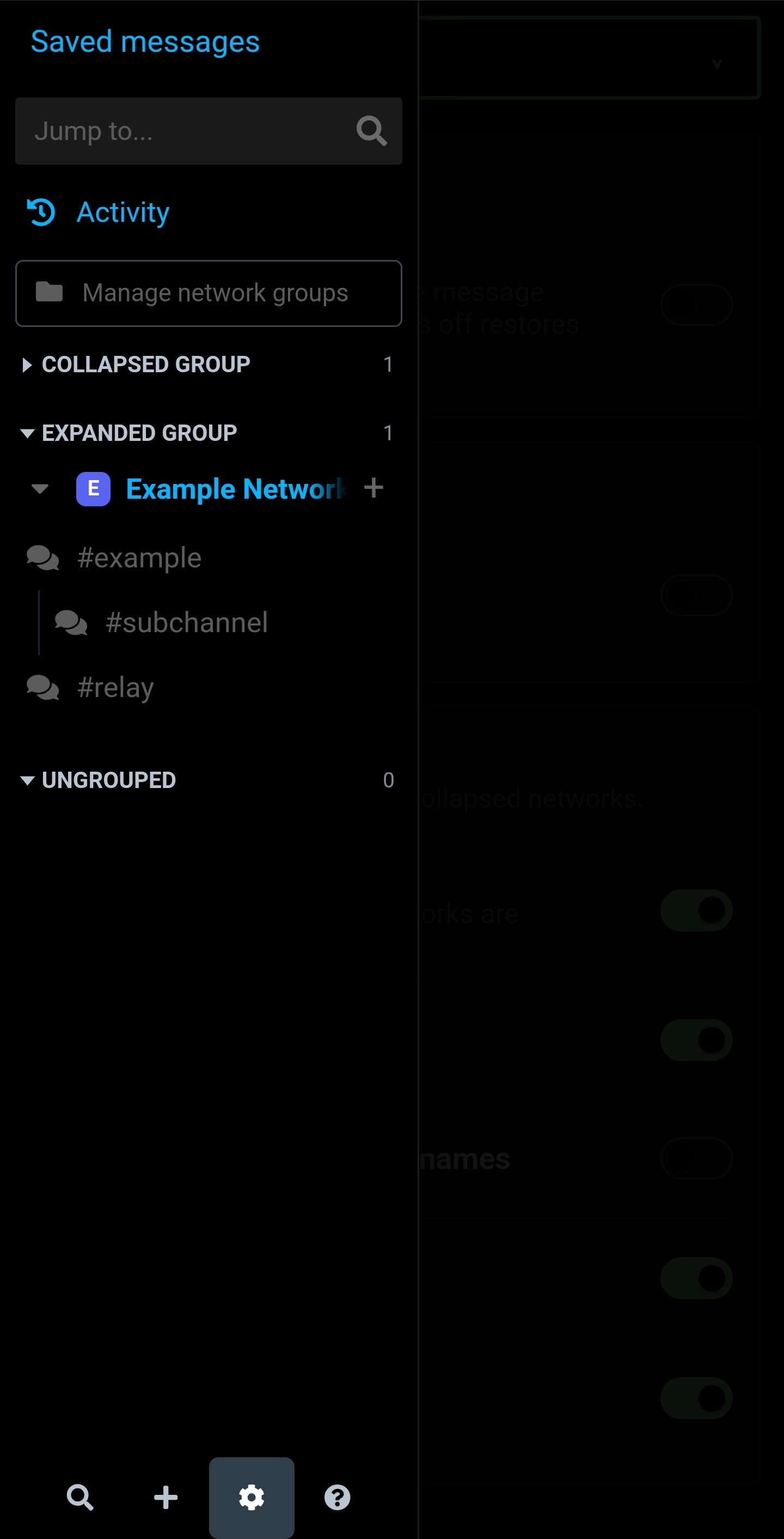 The sidebar shows an example subchannel nested beneath its parent with a shortened name.