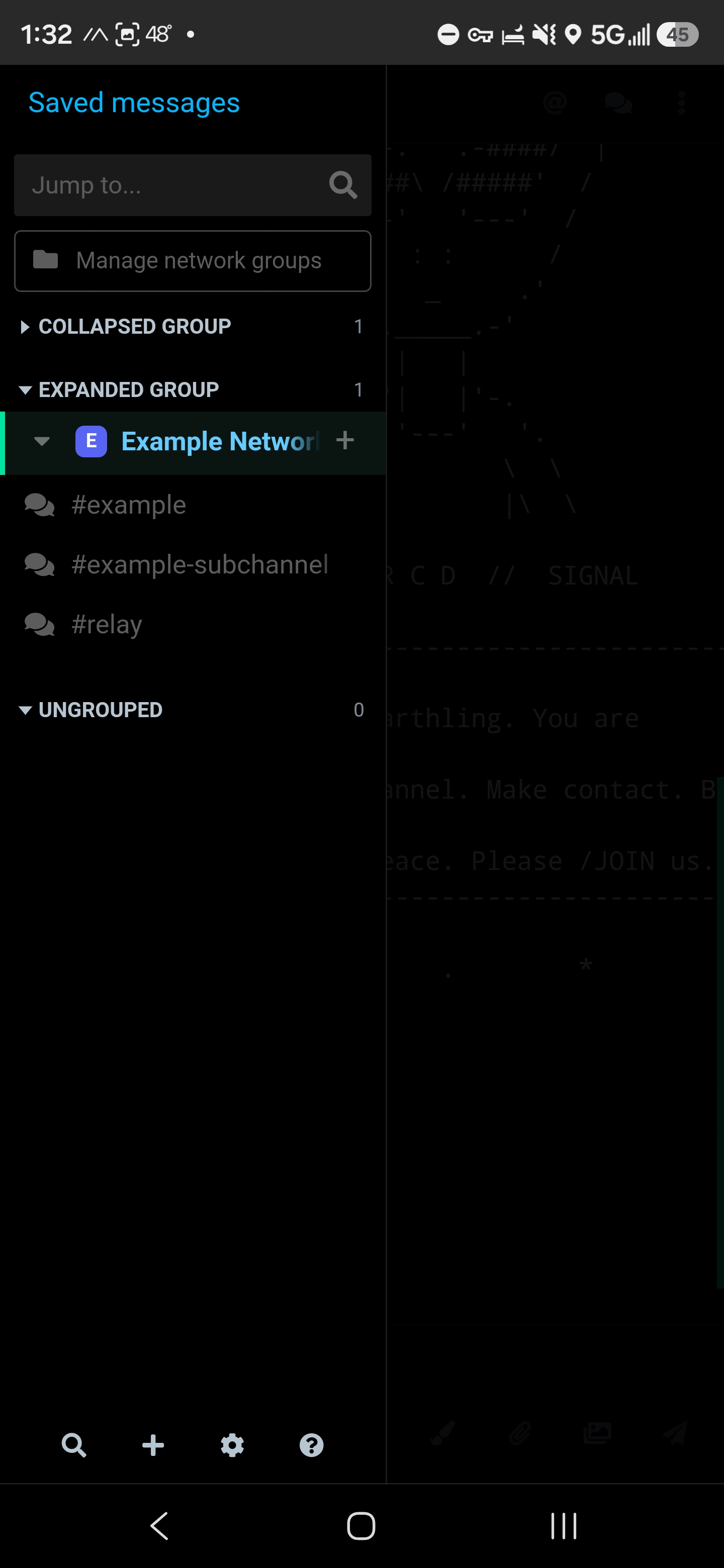 A mobile sidebar shows collapsed and expanded network groups with full channel names.